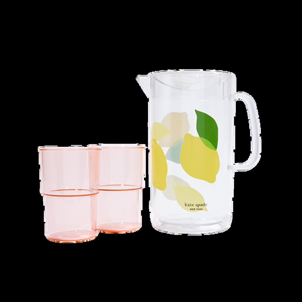NWB Kate Spade New York Acrylic Lemon 58 oz. Pitcher & Set of 2 12 oz Cups